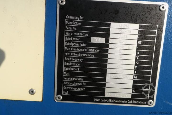 2013 MWM TCG2020V16 - 1560 KWe MWM TCG2020V16