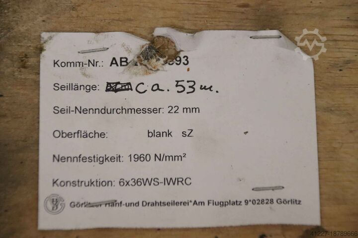 Kranseil Ø 22 mm 53 m GHD Görlitzer Hanf & Drahtseilerei 6x36WS-IWRC