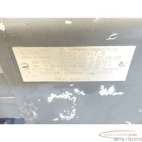 Control unit Siemens 1FT5072-0AK01-9 - Z AC-VSA-Motor SN: EF560336004001