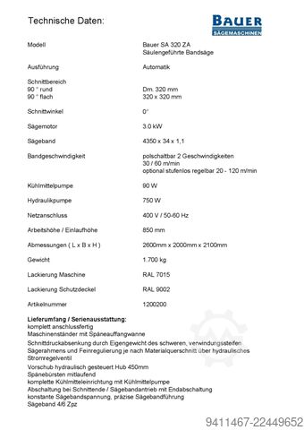 Bandsäge Sägemaschinenfabrik Bauer GmbH SA 320 ZA