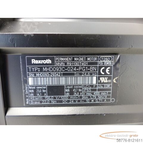 Rexroth motor Rexroth MHD093C-024-PG1-BN SN: MHD093-29342 generalüberholt mit 12 Monaten Gewährleistung