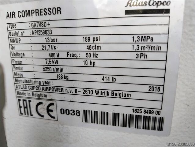 Schraubenkompressor Atlas Copco GA 7 VSD PLUS