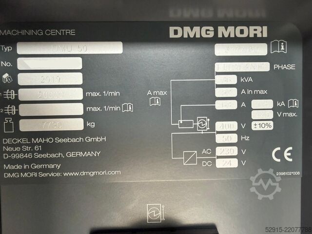 5-axis CNC Milling machine DMG MORI DMU 50 3rd Generation - 794 hours