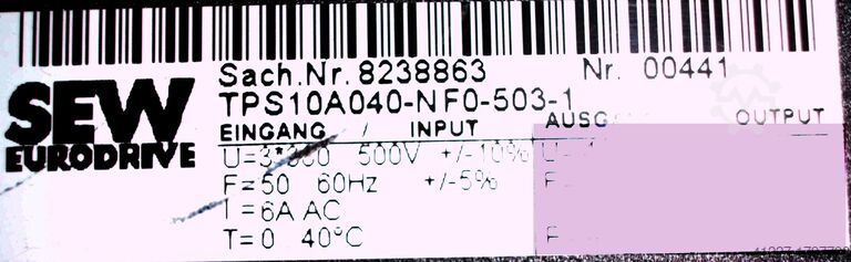 Frequency converter SEW Eurodrive TPS 10A040-NFO-503-1