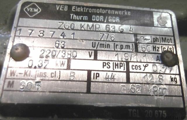 Gear motor 0.37 kW 63 rpm VEM ZG0KMR63G4