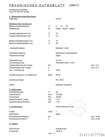 Mit Tank und Kaltwasser-Pumpe, ca. 40kW ONI SVK360-1-W-S