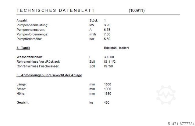 Mit Tank und Kaltwasser-Pumpe, ca. 40kW ONI SVK360-1-W-S
