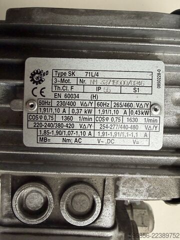 Geared motor Getriebebau NORD 1S50VZ.71 L/4 + NORD motor SK 71L/4 0.37 kW i=35 40 rpm 3-phase Motoreduktor Getriebebau NORD 1S50VZ.71 L/4 + silnik NORD SK 71L/4 0,37 kW i=35 40 obr./min 3-fazowy Motoreduktor Getriebebau NORD 1S50VZ.71 L/4 + silnik NORD SK 71L/4 0,37 kW i=35 40 obr./min 3-fazowy