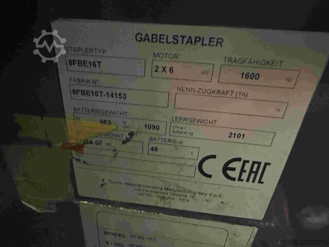 Electric 3-wheel forklift Toyota 8FBE16T - FREIHUB-Mast !!