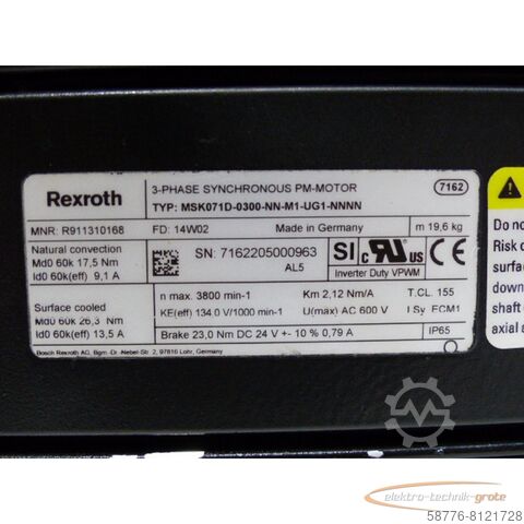 Rexroth motor Rexroth MSK071D-0300-NN-M1-UG1-NNNN MNR: R911310168