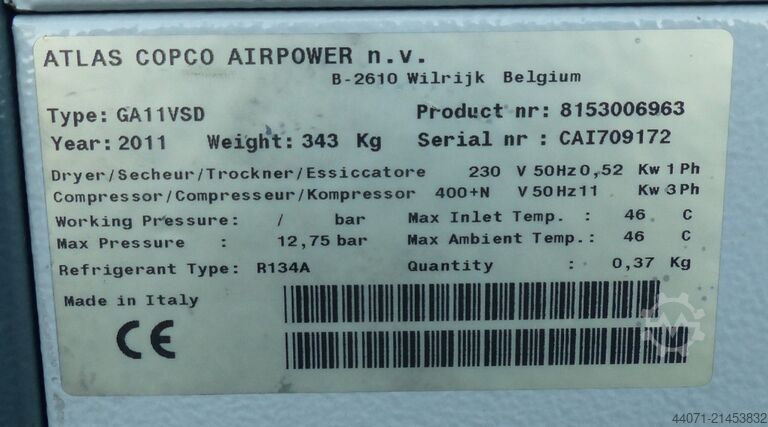 Screw Compressor GA11VSDFF Atlas Copco GA11VSDFF