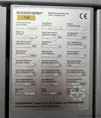Used compact CHP module Sokratherm FG 114i