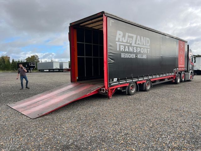 Open semitrailer with tarp MEUSBURGER 2-Achs-Gabelstaplertransporter Rampe Dhollandia