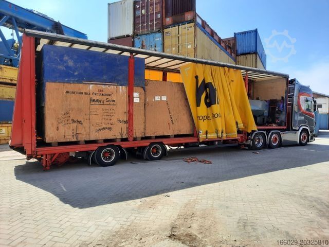 Open semitrailer with tarp MEUSBURGER 2-Achs-Gabelstaplertransporter Rampe Dhollandia