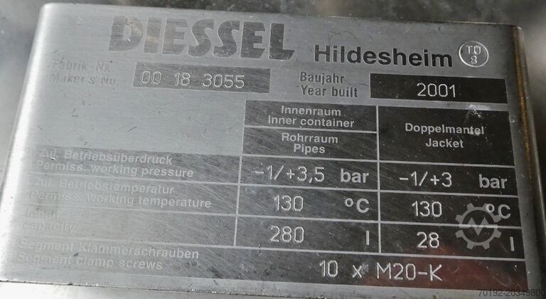 280 liter heatable/coolable pressure tank made of V4A Diessel 8140