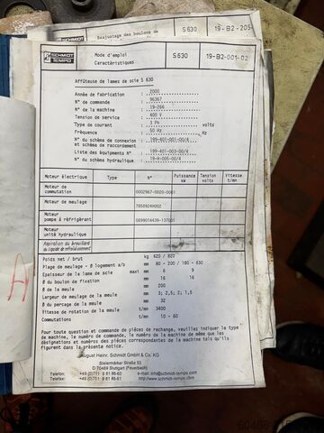 HSS Säge Schleifmaschine Schmidt Tempo S630