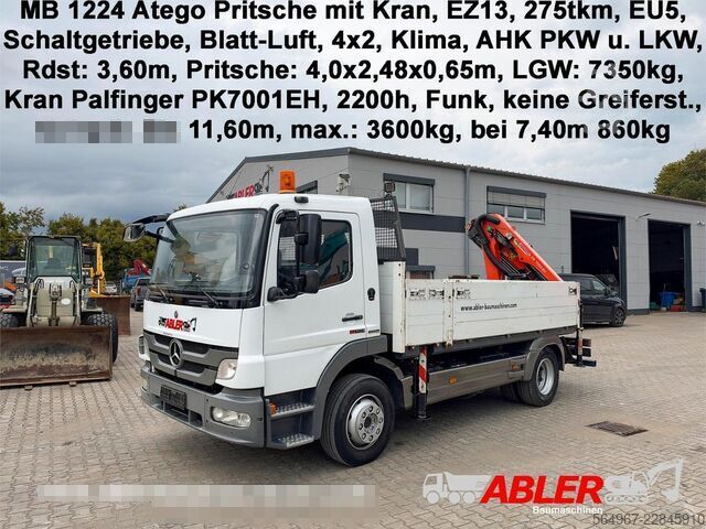 Flatbed truck MERCEDES-BENZ 1224 Atego 4x2 Blatt-Luft Kran