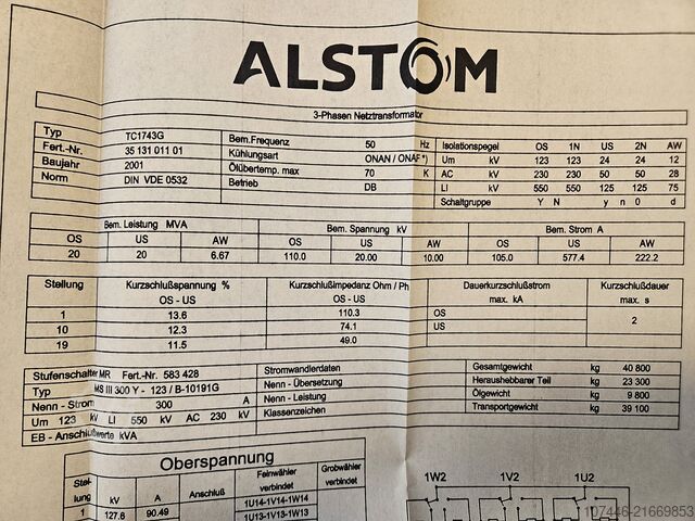 Transformator ALSTOM Leistungtrafo 20 MVA | 110kV/20kV 