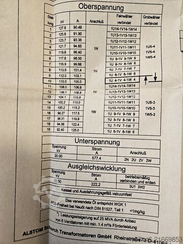 Transformator ALSTOM Leistungtrafo 20 MVA | 110kV/20kV 