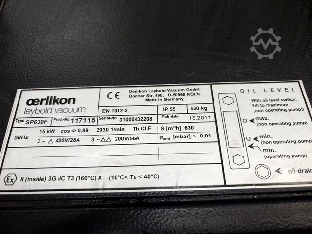 Vacuum pump OERLIKON LEYBOLD VACUUM SP 630 F incl. ATEX