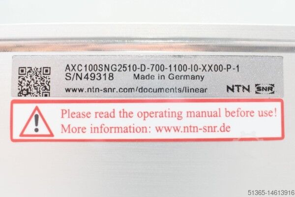 Compact axis with ball screw drive NTN SNR AXC100SNG2510-D-700-1100-IO-XX00-P-1