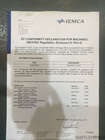 Automatic bar feeder Iemca Kid 80