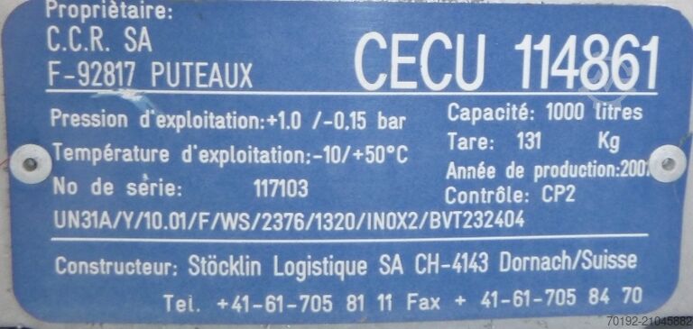1000 Liter Druckcontainer aus V4A Stöcklin 9363
