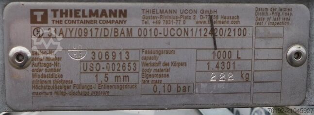 1000 liter IBC container made of V2A Thielmann (UCON) 9351