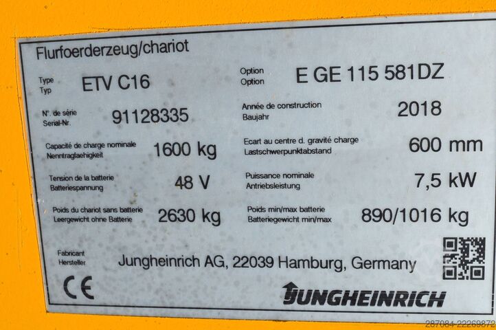 Schubmaststapler Jungheinrich ETV C16 mit Batterie Bj. 2025