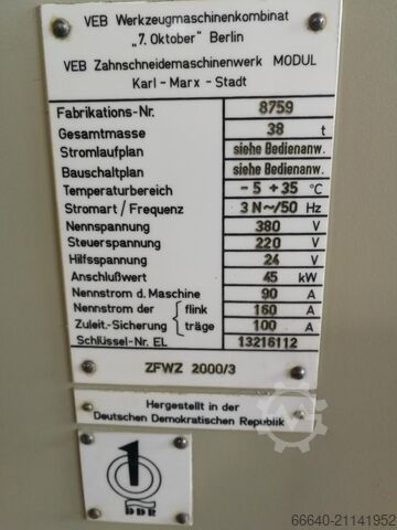 Zahnrad-Abwälzfräsmaschine WMW MODUL ZFWZ 2000/3