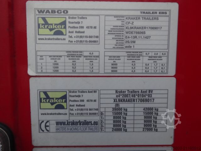 Auflieger mit Walkingfloor KRAKER CF-ZL 200 92m³ Fernbedienung 10mm Liftachse