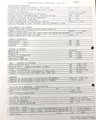 Tool CNC Milling Machine HERMLE UWF 1000 CNC