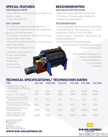 Mechanical dryer B+B anlagenbau Mechanical Dryer TR 100/200-P-V
