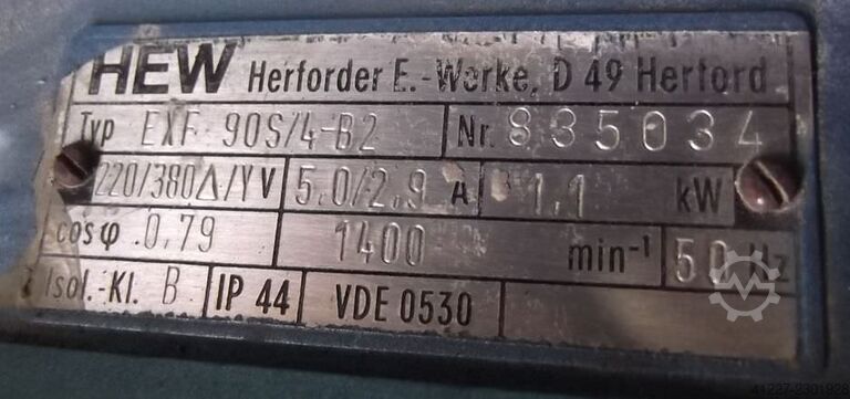 Gear motor 1.1 kW rpm HEW EXF90S/4-B2