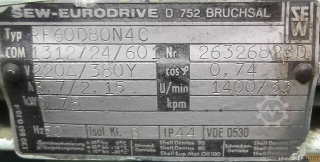 Getriebemotor 0,75 kW 33 U/min SEW-EURODRIVE RF60D80N4C