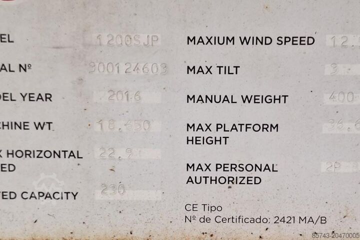 Gelenkteleskoparbeitsbühne JLG 1200SJP Diesel, 38.7m Working Height, 23.5m Reach,