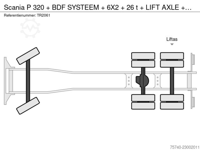 Scania P 320 + BDF-System + 6x2 + 26 t + Liftachse + Schaltgetriebe + Euro 5 TR2061 Scania P 320 + BDF SYSTEEM + 6X2 + 26 t + LIFT AXLE + ...