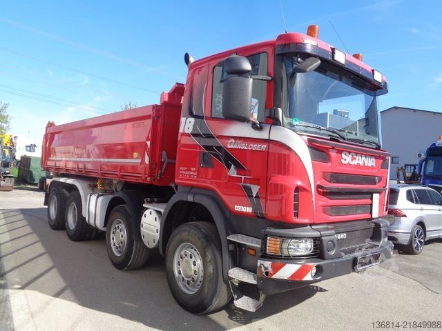 Three-sided tipper truck SCANIA G 440 BB 8x4 Meiller Bordmatik AHK Retarder