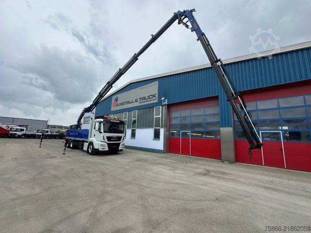 Flatbed truck MAN 26.480 TGS BLL 6x2 Palfinger PK 34.002 SH FlyJib