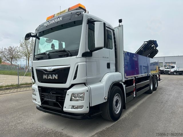 Flatbed truck MAN 26.480 TGS BLL 6x2 Palfinger PK 34.002 SH FlyJib