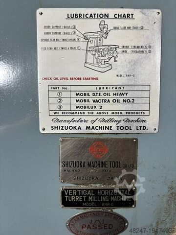 Horizontal milling machine Shizuoka Turret Mill