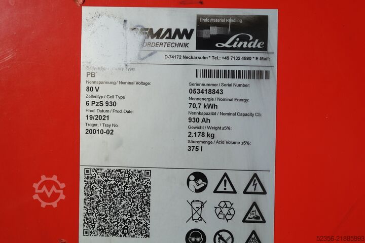 Forklift battery Linde 80v 6PzS930 81% Staplerbatterie