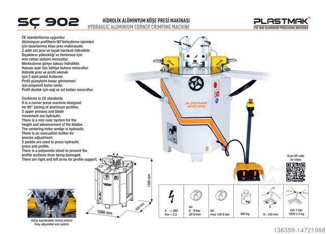 Hydraulische Aluminium-Eckpressenmaschine PLASTMAK PVC ALÜMİNYUM İŞLEME MAKİNALARI SÇ 902 S