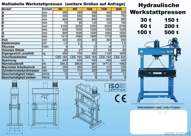 Hydraulic press machine workshop Tigermetal Hydraulische Werkstattpresse 100 Tonnen