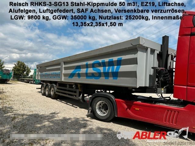 Tipper semitrailer REISCH RHKS-3-SG13 Kippmulde 50m3 Schrottmulde Abbruch
