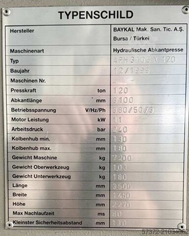 Hydraulische Abkantpresse Baykal APH 3106x120