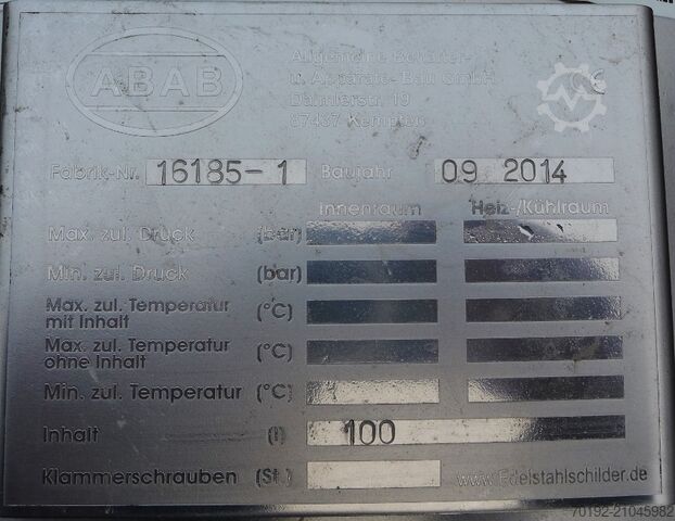 100 Liter Behälter aus V2A ABAB Allgemeine Behälter- u. Apparate Bau 9326