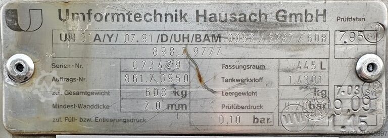 445 Liter IBC Container aus V2A Umformtechnik Hausach (UCON) 9332