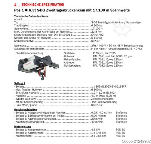 Hallenkran, Deckenkran, Brückenkran Konecrane S05D 6,3 t BJ 2024