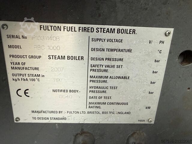 Industrial Steam Boiler Fulton Ltd RBC 1000 Horizontal Steam Boiler